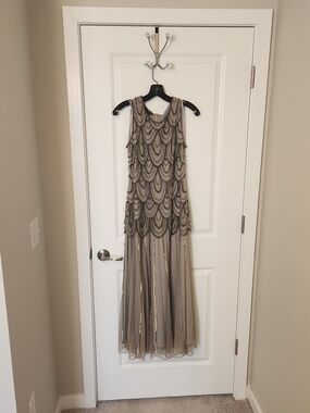 Beaded Taupe Maxi Dress